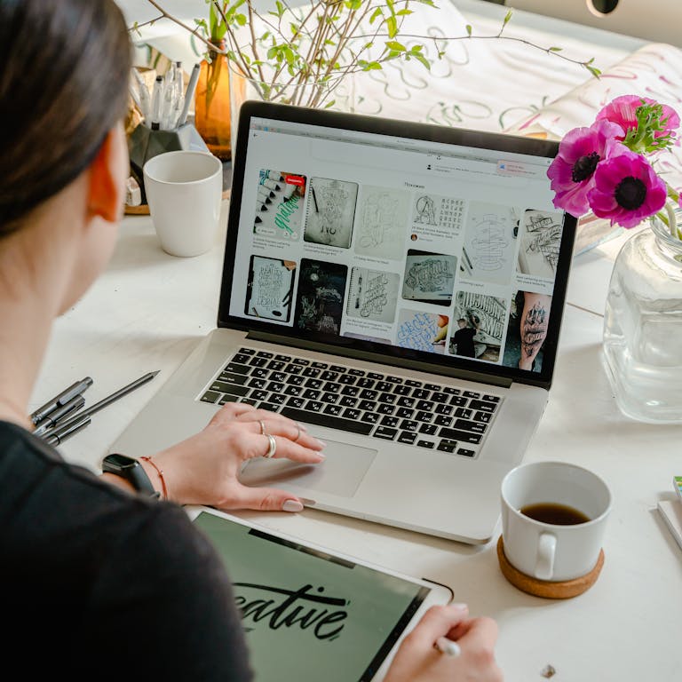 Content strategist creating blog posts and social media campaigns